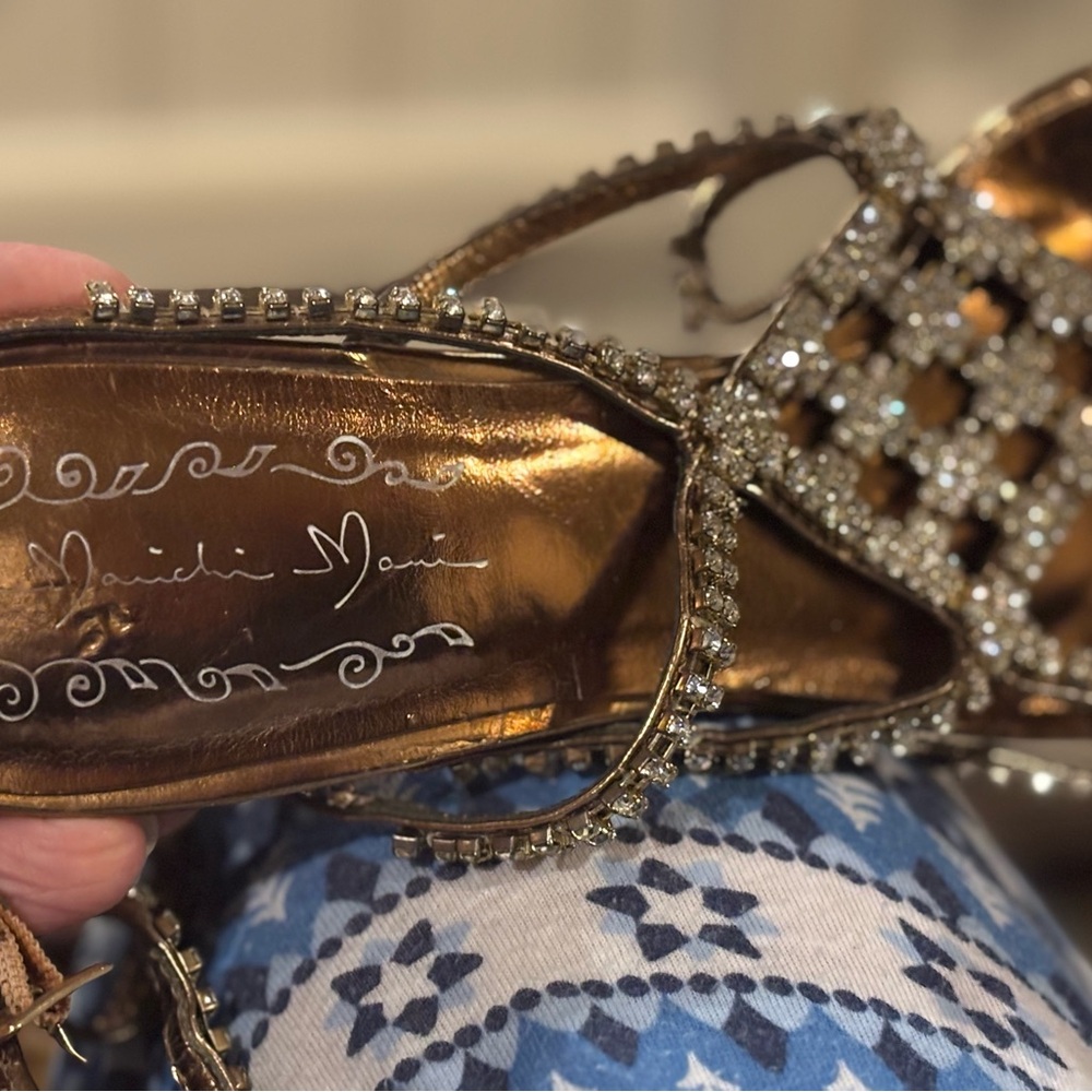 Absolutely Stunning Michan Mani Bronze And Rhinestone Strappy Heels View 4